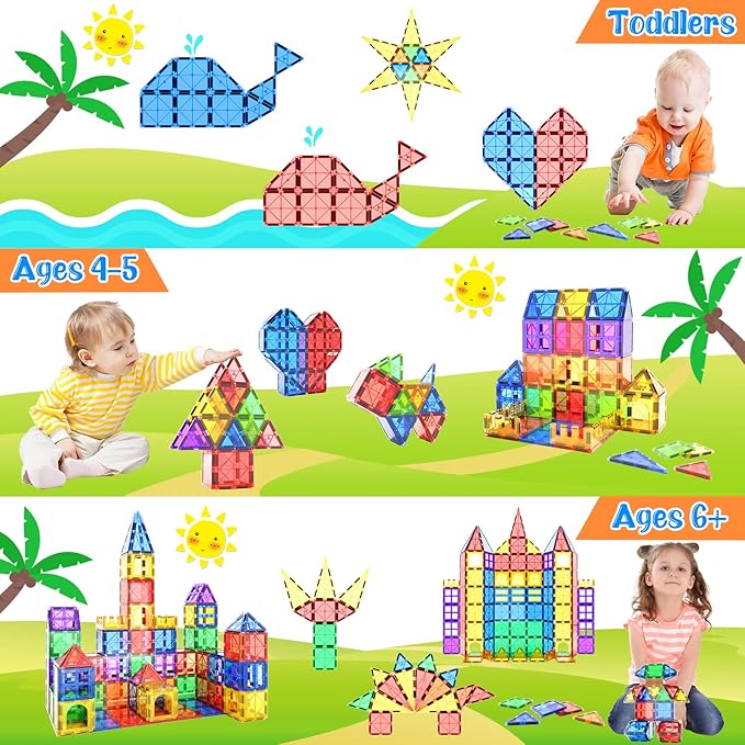 Magnetic Tiles Kids Toys STEM Magnet Toy for Toddler Magnetic Blocks Building Preschool Learning Sensory Montessori Toys for 3+ Year Old Boys and Girls, Safe Creativity Toddler Kids Toy 40PCS