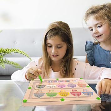 Magnetic Color & Number Maze - Montessori Wooden Color Matching Learning Counting Puzzle Board