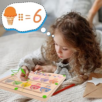 Magnetic Color & Number Maze - Montessori Wooden Color Matching Learning Counting Puzzle Board