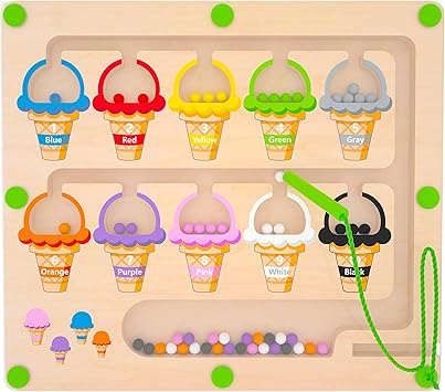 Magnetic Color & Number Maze - Montessori Wooden Color Matching Learning Counting Puzzle Board