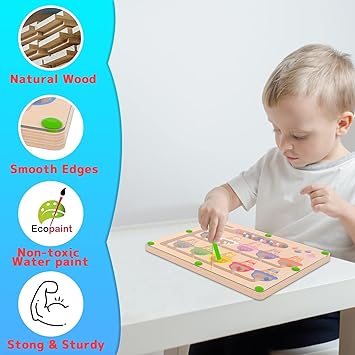 Magnetic Color & Number Maze - Montessori Wooden Color Matching Learning Counting Puzzle Board