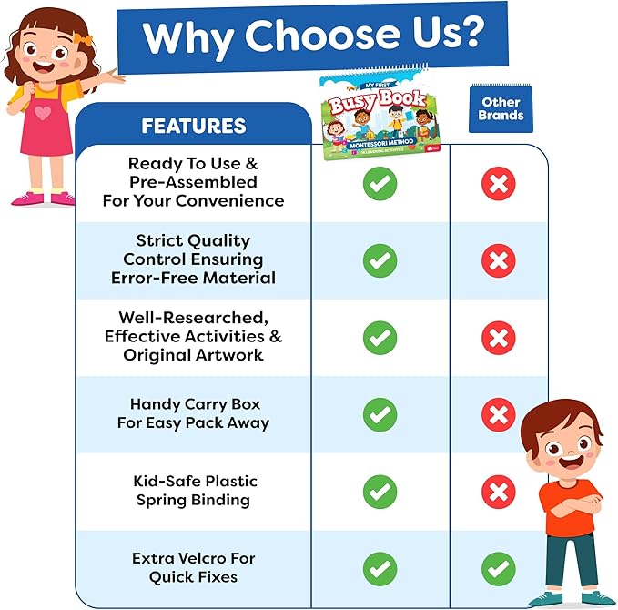 Montessori Preschool Busy Book for Toddlers Ages 3 and Up - Preassembled - Preschool Learning Activities Homeschool Montessori Toys
