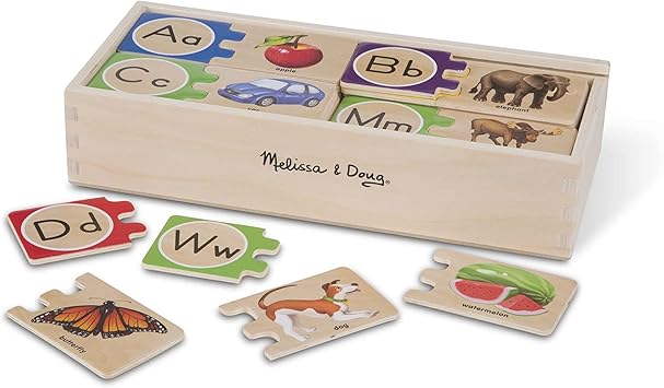 Melissa & Doug Self-Correcting Alphabet Wooden Puzzles with Storage Box (52 pcs) ABC Puzzles