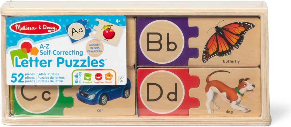 Melissa & Doug Self-Correcting Alphabet Wooden Puzzles with Storage Box (52 pcs) ABC Puzzles