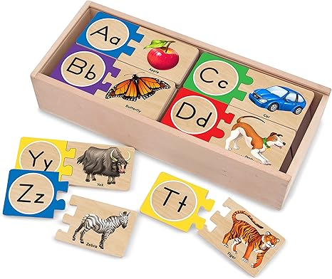 Melissa & Doug Self-Correcting Alphabet Wooden Puzzles with Storage Box (52 pcs) ABC Puzzles