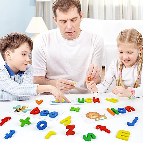 BEESTECH Alphabet ABC Learning Educational Toys for 2 3 4 5 Years Old Boys Girls, Wooden Puzzle Flash Cards Preschool Activity Letter Matching Games for Kids Toddlers