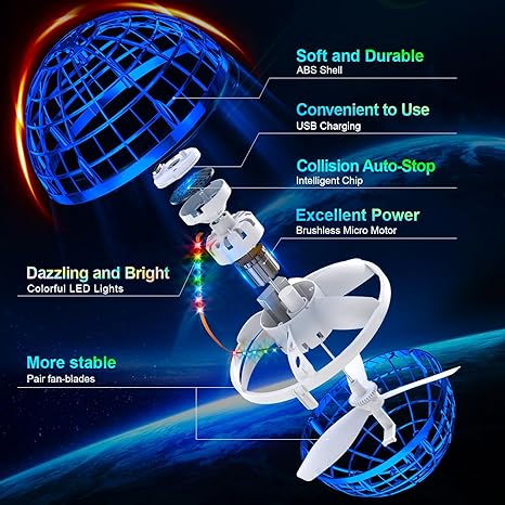 Flying Orb Ball with Dazzling Lights, Magic Hover Spinner, Cool Boomerang Drone, Floating Cosmic Globe