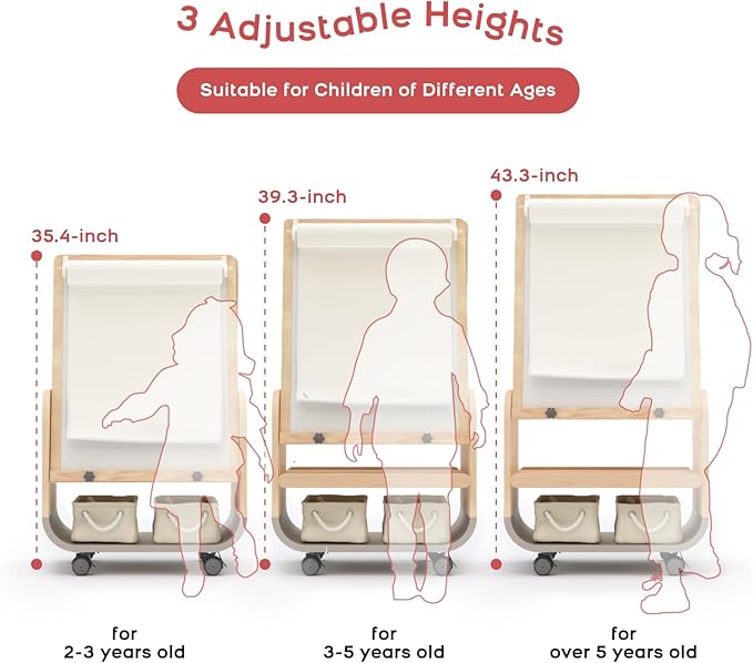 BanaSuper 3-in-1 Kids Art Easel with Wheels - Height Adjustable